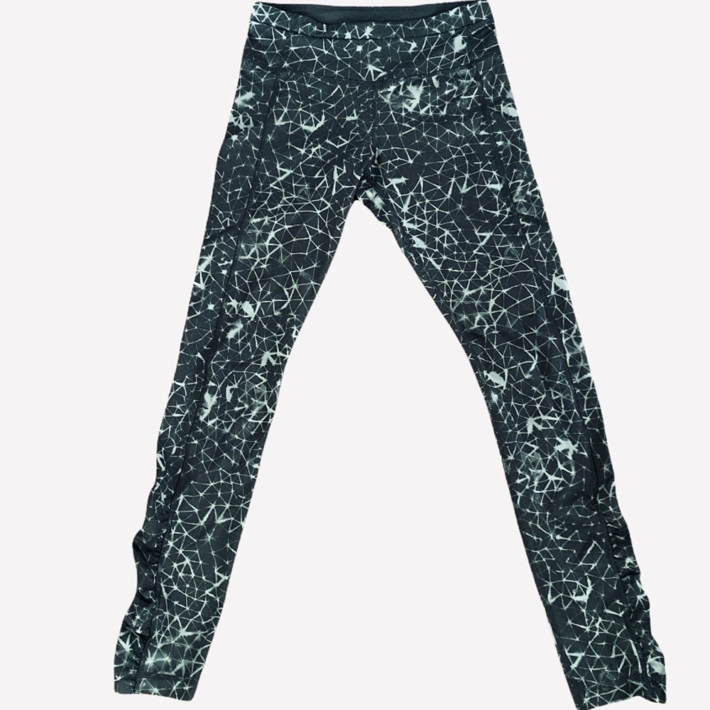 Lululemon Black & Gray Print Ruched Full Length Leggings/Size 4/EUC!!!